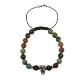 Libela Pulsera Lobo de Piedras Obsidianas y Agata India De 8 Milimetros Pulsera Para Hombre